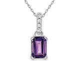 1.10 Carat (ctw) Emerald-Cut Amethyst Pendant Necklace in 10K White Gold with Chain